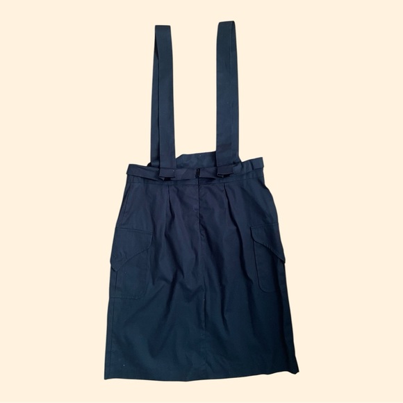 Cargo Pocket Black Pencil Skirt Suspenders Jumper size small/6 buttons academia - Picture 4 of 9